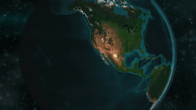 Earth zoom to North America