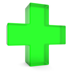 Grünes Kreuz isoliert weißer Hintergrund