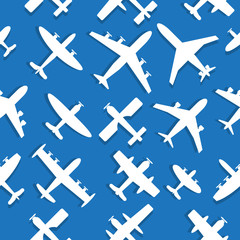 Seamless pattern. Planes in the air. Vector illustration.