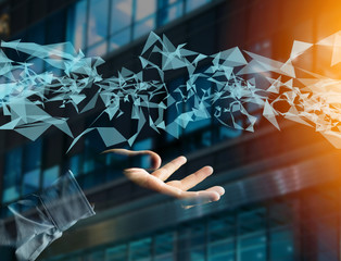 Abstract triangle displayed on a futuristic interface with line and points - Technology and connection concept