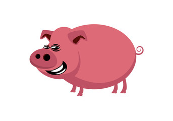 Funny pink pig cartoon character. Smiling pig vector illustration isolated on a white background
