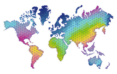Map of world with trendy triangles design. Polygon Mesh of Earth Map. Vector Background.