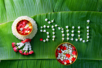 Thai traditional jasmine garland is a symbol of Mother's day in Thailand with the "Love Mother " in Thai word.