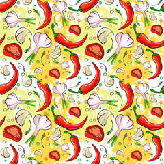 Naklejka premium Seamless Pattern Different Vegetables Ornament Background Vector Illustration