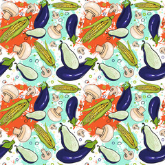 Seamless Pattern Different Vegetables Ornament Background Vector Illustration