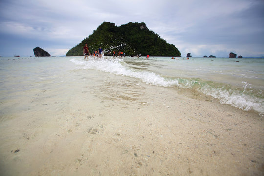 Seascape low seawater is unseen Thailand on Ao Phra Nang at Krabi province.