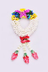 Thai traditional jasmine garland. symbol of Mother's day in thailand on white background