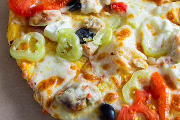 Pizza to order. Pizza in a cardboard box.
