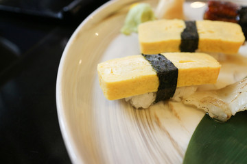 Japanese sweet egg sushi with sea weed