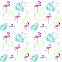 Seamless Pattern Flamingo Tropical Summer Ornament Background Vector Illustration