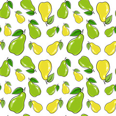 Seamless Pattern Pears Fruits Summer Ornament Background Vector Illustration