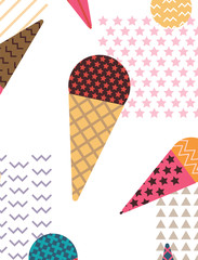 Pattern with ice cream in scandinavian style