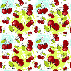 Seamless Pattern Cherry Fruits Summer Ornament Background Vector Illustration