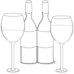  Wine glasses. Bottles with wine. Advertising of wine.