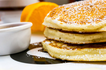 delicious pancake stack with honey