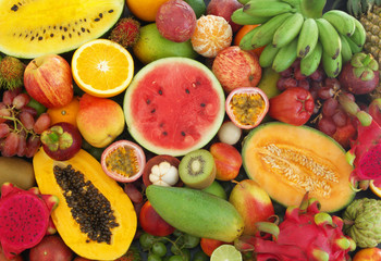 Fresh colorful tropical fruits background