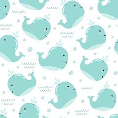 Cute whales seamless pattern. Vector illustration