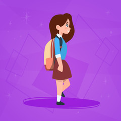 Girl Pupil Walking To School Schoolgirl Small Primary Student Flat Vector Illustration