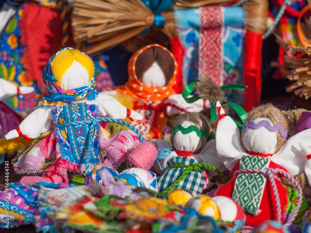 Wall mural Motanka doll. Russian folk dolls, slavic charms. Traditional textile doll.