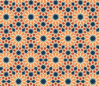 Seamless Pattern Abstract Geometric Ornament In Vintage Eastern Style Vector Illustration