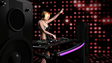 Obraz na płótnie Canvas Young sexy blonde woman dj playing music - 3D rendering