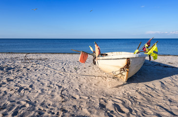 Coastal landscape with a small fishing boat, Baltic Sea