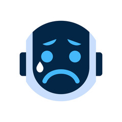 Fototapeta premium Robot Face Icon Sad Face Crying Emotion Robotic Emoji Vector Illustration