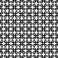 Fototapeta premium Abstract seamless pattern background. Black bowen knots, or loop square, design elements in linear arrangement isolated on white background. Vector illustration.