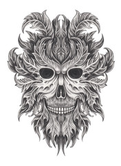 Obraz premium Art green man skull.Hand pencil drawing on paper.