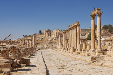 Obraz premium Main Roman street in Jerash Jordan 