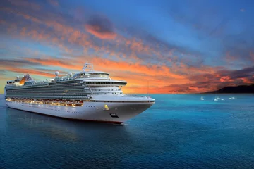 Foto op Canvas Luxury cruise ship sailing to port on sunrise  © NAN