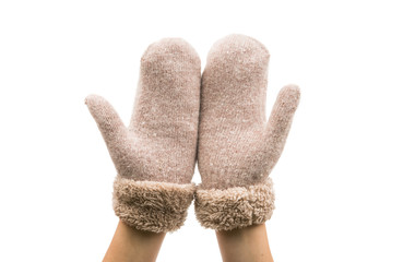Warm mittens isolated