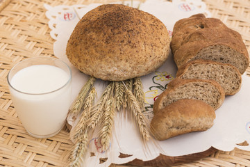 glass of milk and bread
