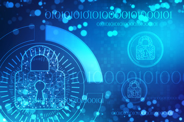 Security concept: Lock on digital screen, contrast, 3d render