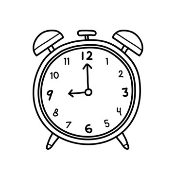 Analog Alarm Clock Doodle, a hand drawn vector doodle illustration of an alarm clock.