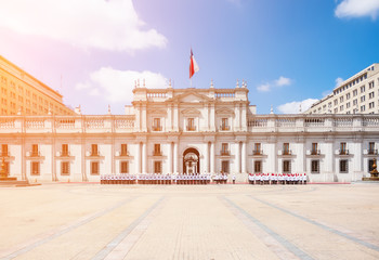 Parade near La Moneda Palace (.Palacio de La Moneda) in Santiago, Chile