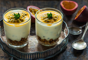 Passion fruit cheesecake dessert pots