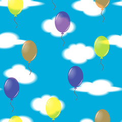 Fototapeta premium Seamless festive pattern from balloons and clouds. 