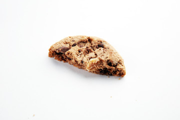 Chocolate chip cookie on white, homemade bakery concept