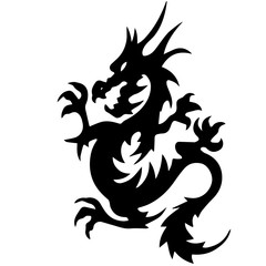 Black dragon silhouette, on white background.