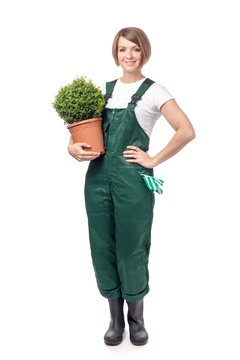 Woman Professional Gardener Isolated On White Background