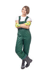 woman professional gardener isolated on white background