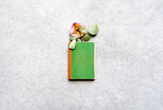 Vintage Notebook With Pressed Flower Bookmark.