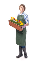woman professional gardener isolated on white background