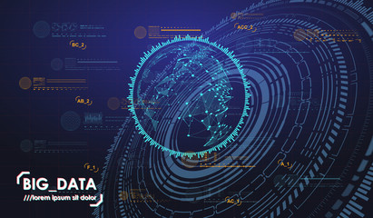 Big data abstract visualization. Futuristic aesthetic design. Big data background with HUD elements.