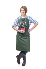 woman professional gardener isolated on white background