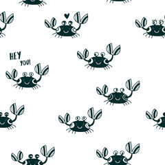cute emotional crabs seamless pattern black