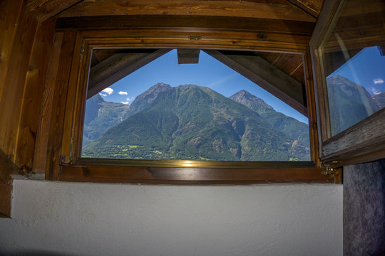 Fototapeta Mountain panorama, see from the window