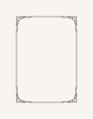 Vintage calligraphic frame. Black and white vector border of the invitation, diploma, certificate, postcard