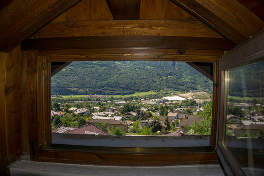 Fototapeta Mountain panorama, see from the window